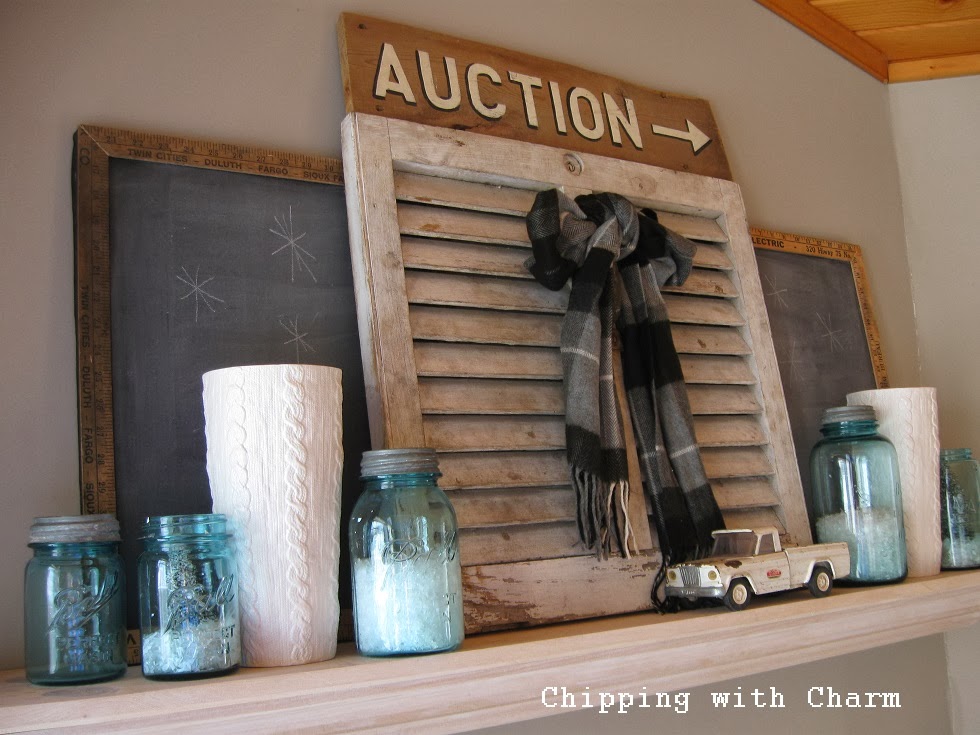 Chipping with Charm:  Simply Cozy Winter Mantel, 2014...http://www.chippingwithcharm.blogspot.com/