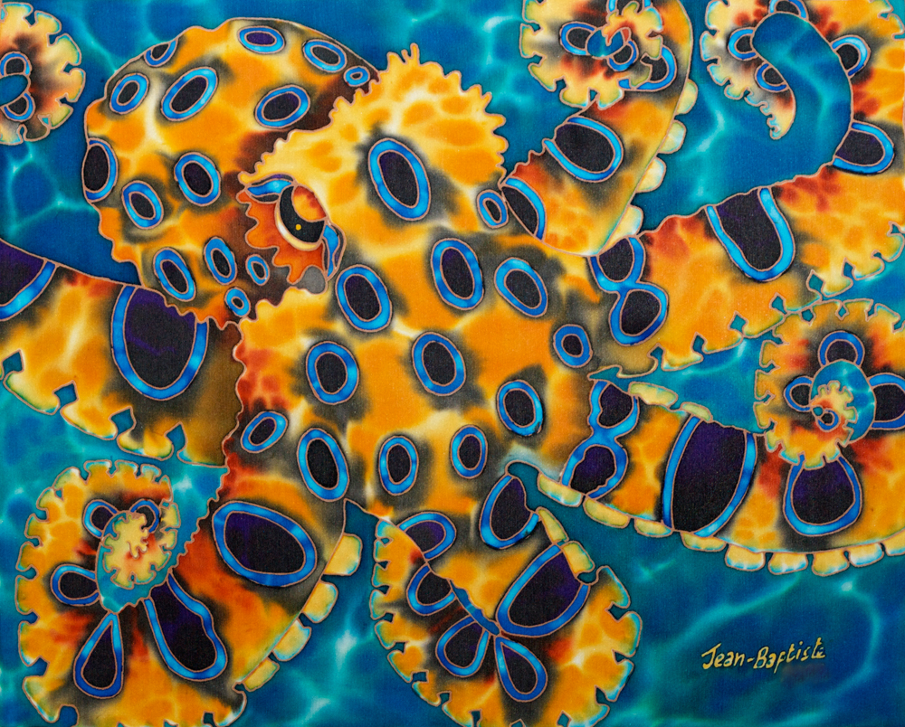 SILK ART OF JEANBAPTISTE BLUE DEATH ( original silk painting )