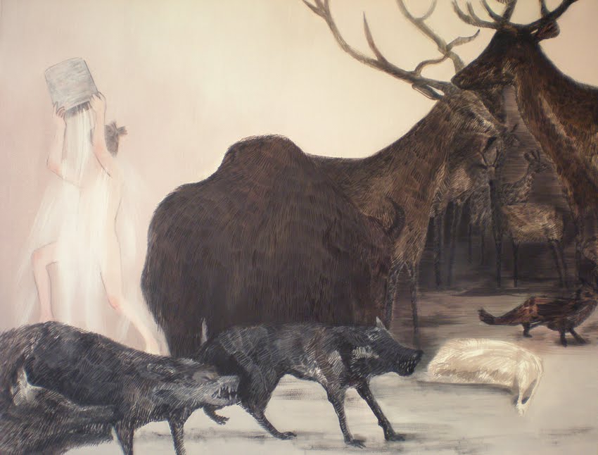 Magdalena Burdzyńska, "Zabawy niegrzecznych dziewczynek ", 2008, akryl na płótnie, 21 x 29 cm, fot. Magdalena Burdzyńska