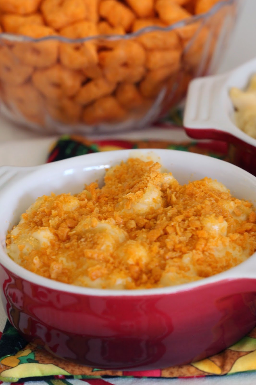 Tortillas and Honey Macaroni and Cheese with CheezIt Topping