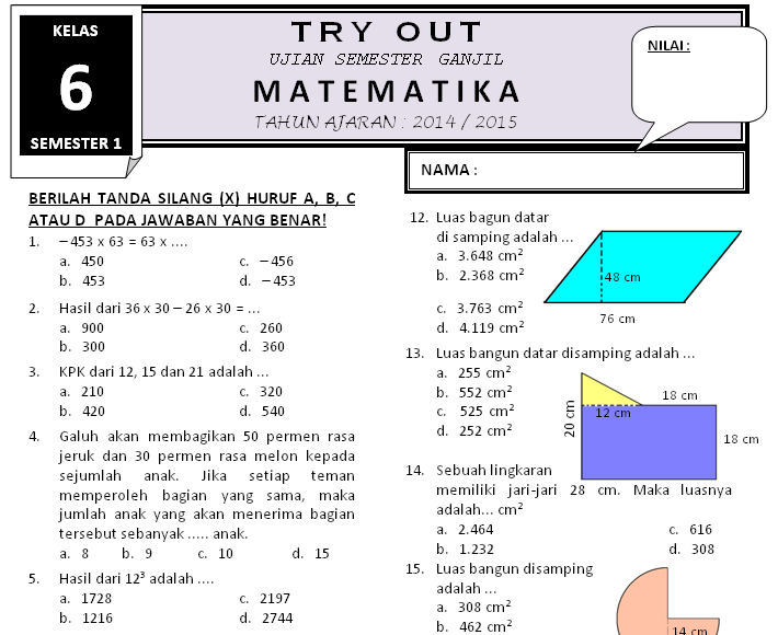 Latihan Soal Uas Matematika Kelas 5 Sd Semester 1 Semester Winterfertodonne
