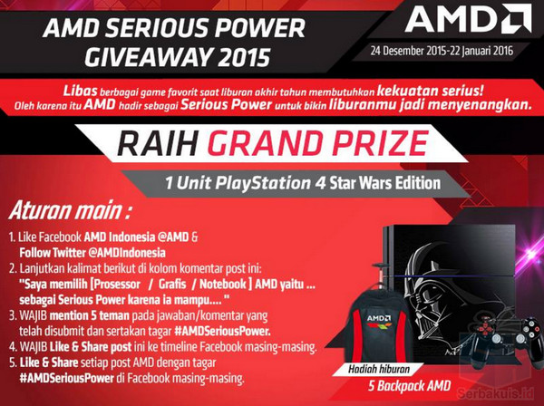 Kuis AMD Serios Power Berhadiah Playstation 4 Star Wars Kuis AMD Serios Power Berhadiah Playstation 4 Star Wars