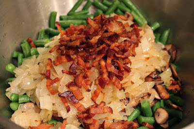 Green beans, mushrooms, onion and bacon