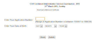 CSIR 2013 Admit Card