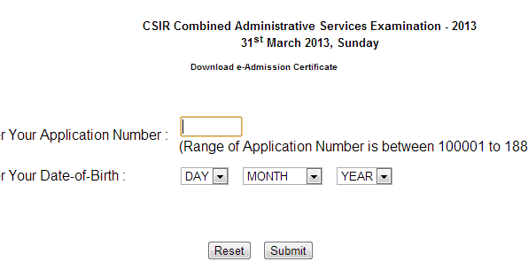CSIR-CASE Exam Admit Card 2013