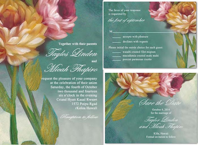 oil painting peony wedding invitations