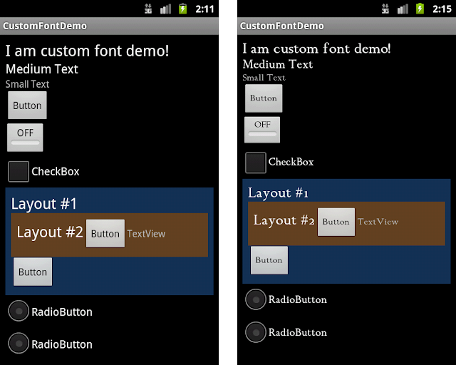 Standard (left) and Custom (right) fonts usage.