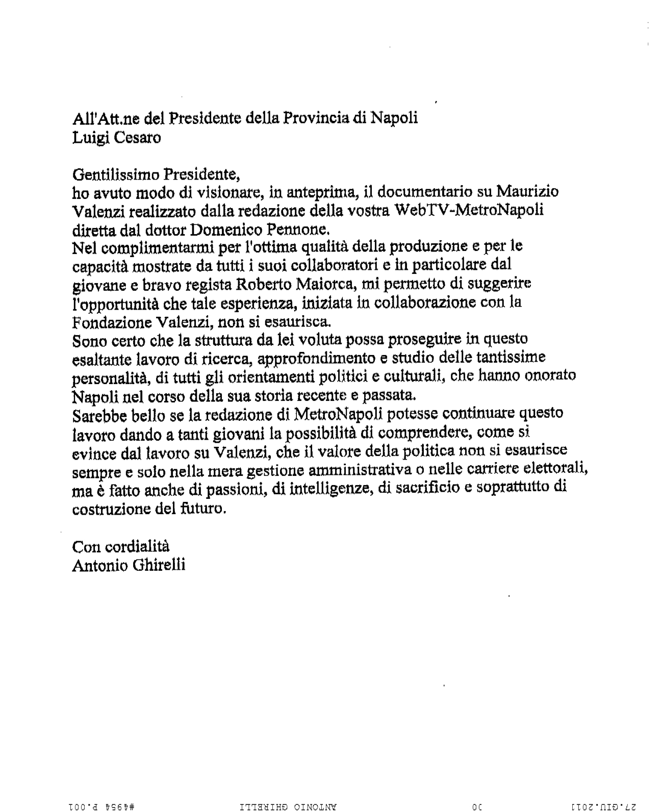 Metromagazine La Bella Lettera Scritta Da Antonio Ghirelli Dopo Aver Visto Il Nostro Documentario Sulla Vita Di Maurizio Valenzi