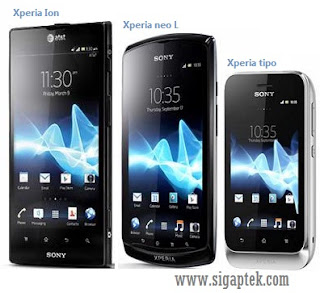 harga xperia Ion, harga xperia neo L, harga xperia tipo, info spesifikasi dan fitur hp android seri terbaru xperia 2012 ICS