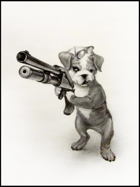 Xiau-Fong Wee ilustrações surreais animaizinhos de óculos e armas grandes