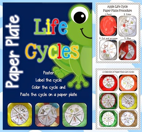Life Cycles, Frog, Pumpkin, Apple, Sunflower, Plant, Ant, Butterfly, Watermelon Salmon and Sea Turtle that you can paste onto painted paper plates.  A total of 10 life cycle (I will be adding more) activities to supplement your science program.