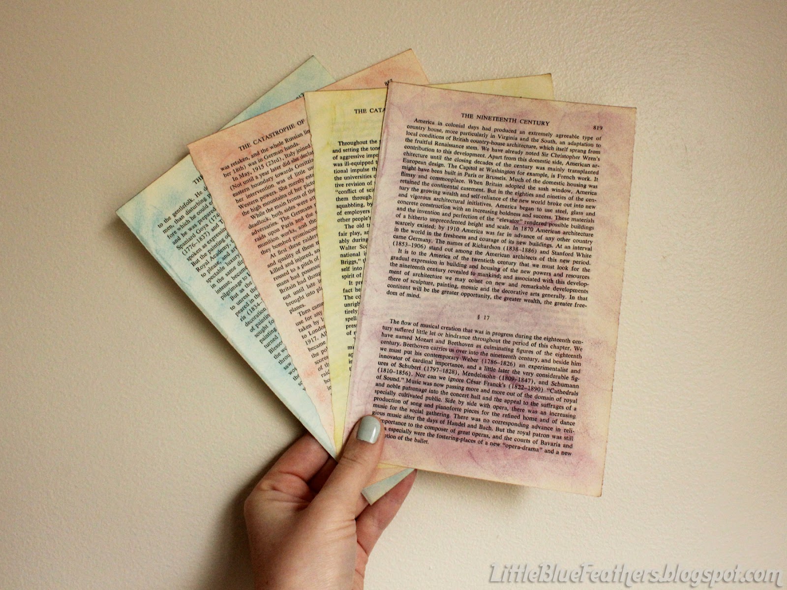 Little Blue Feathers DIY Distressed Colored Book Pages