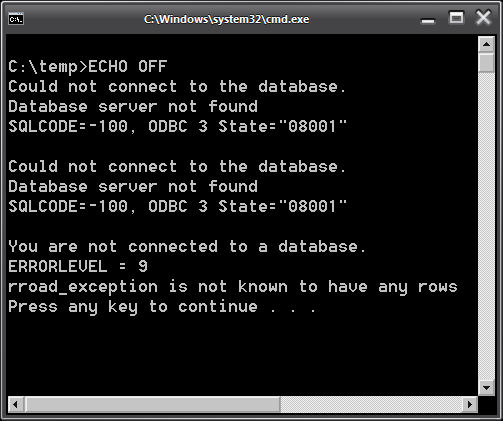 rroad exception is not known to have any rows