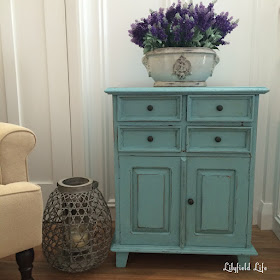 Turquoise rustic cupboard and 4 drawers. 