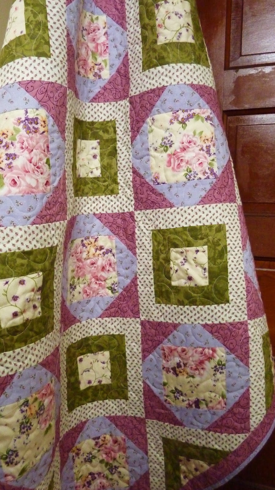 Busy Bee No. 16 A Girly Girl Baby Quilt Roses and Pink and Lavender and Green