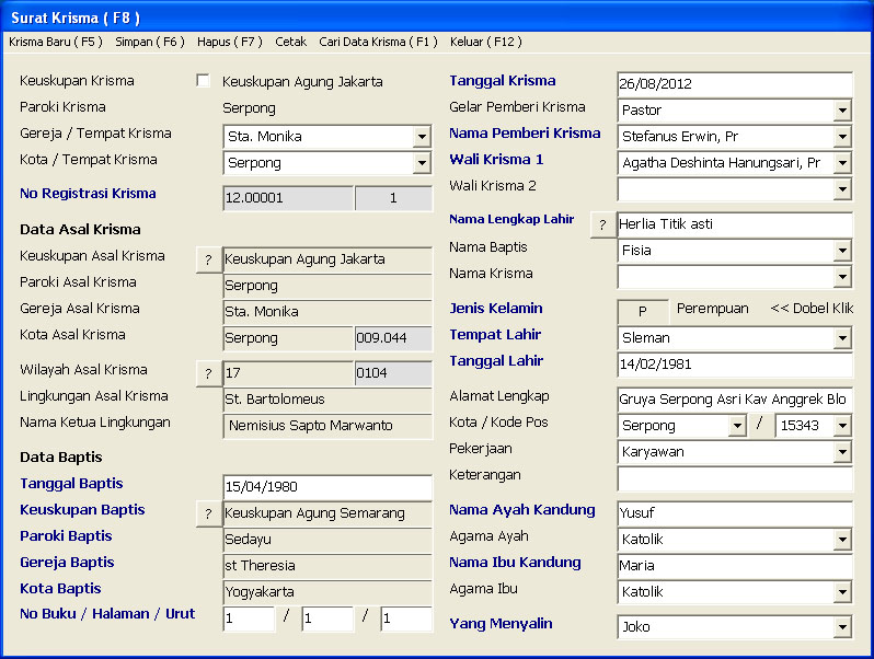 Form Entry Surat Krisma