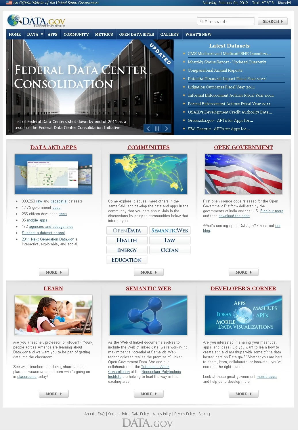 美國政府資料公開政策網站畫面