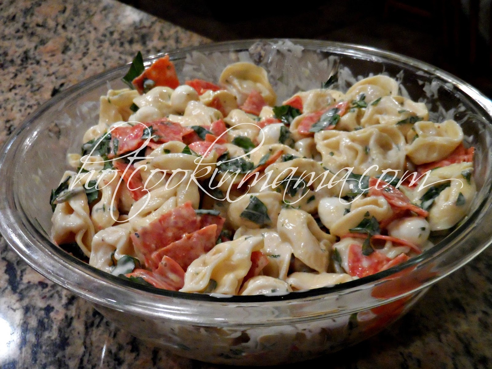 Hot Cookin' Mama Fresh Basil and Pepperoni Tortellini Pasta Salad