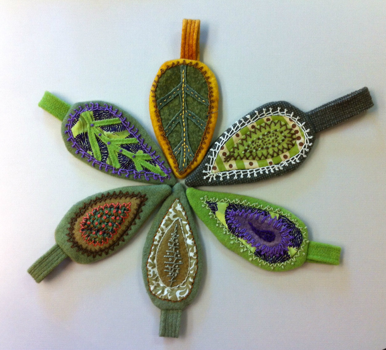 Just Woolgathering Embellished Felted wool leaves