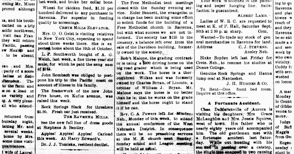 The Old Trunk in the Attic Newspaper Clippings Ravenna, Nebraska, 1905