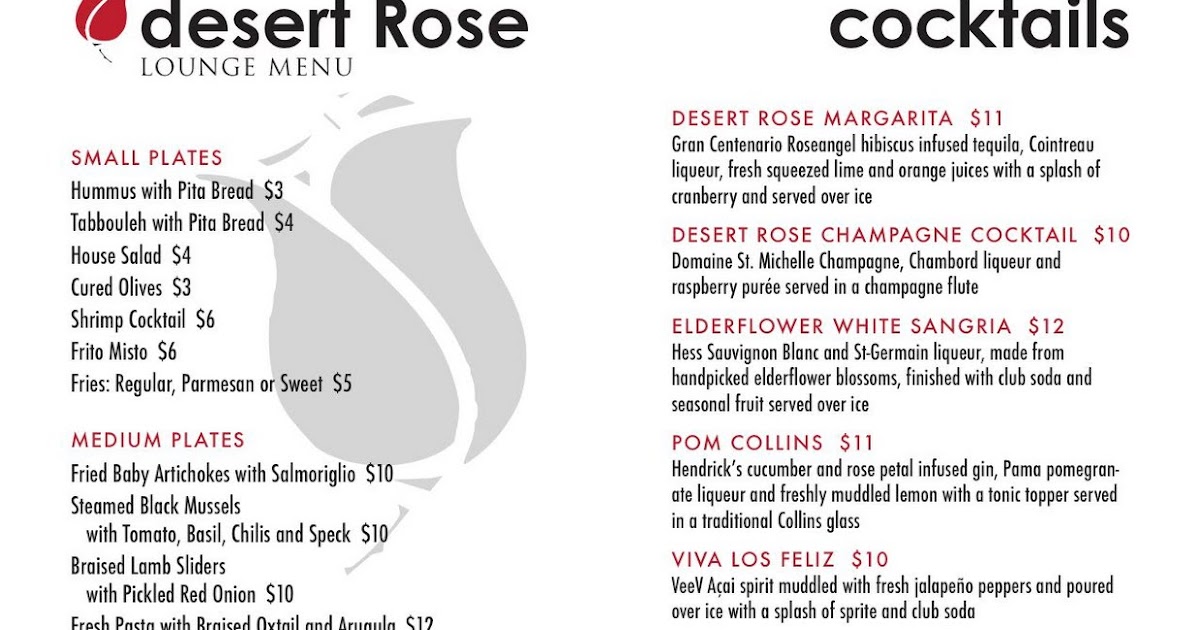 desert Rose Restaurant desert Rose Lounge Menu and Cocktails