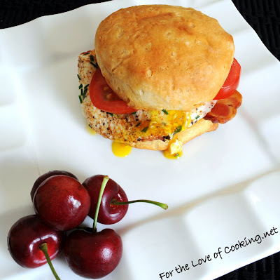 Spicy Herbed Egg, Tomato, and Bacon Biscuit Sandwich