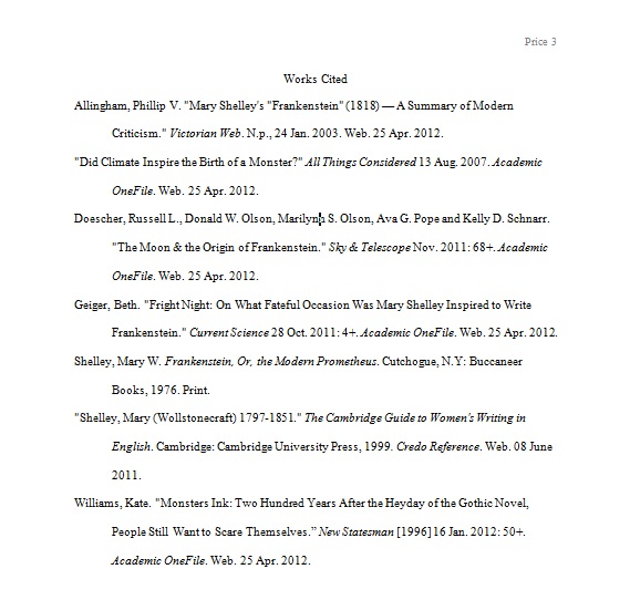 Examples Of Work Cited Pages For Websites Mla