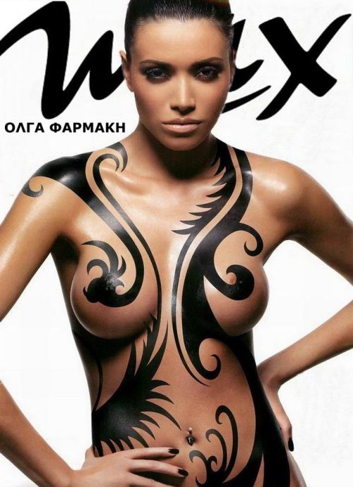 olga farmaki modelo nua mulher sensual sexy Max Magazine pintada a óleo negro