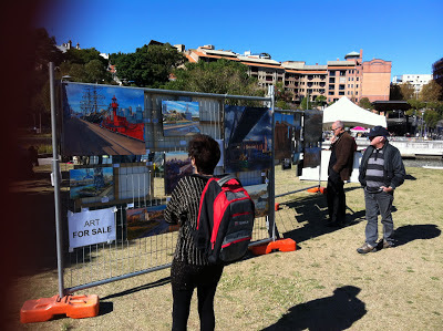 Exhibition of paintings of Pyrmont by Jane Bennett at the 2013 Pyrmont Festival in Pirrama Park