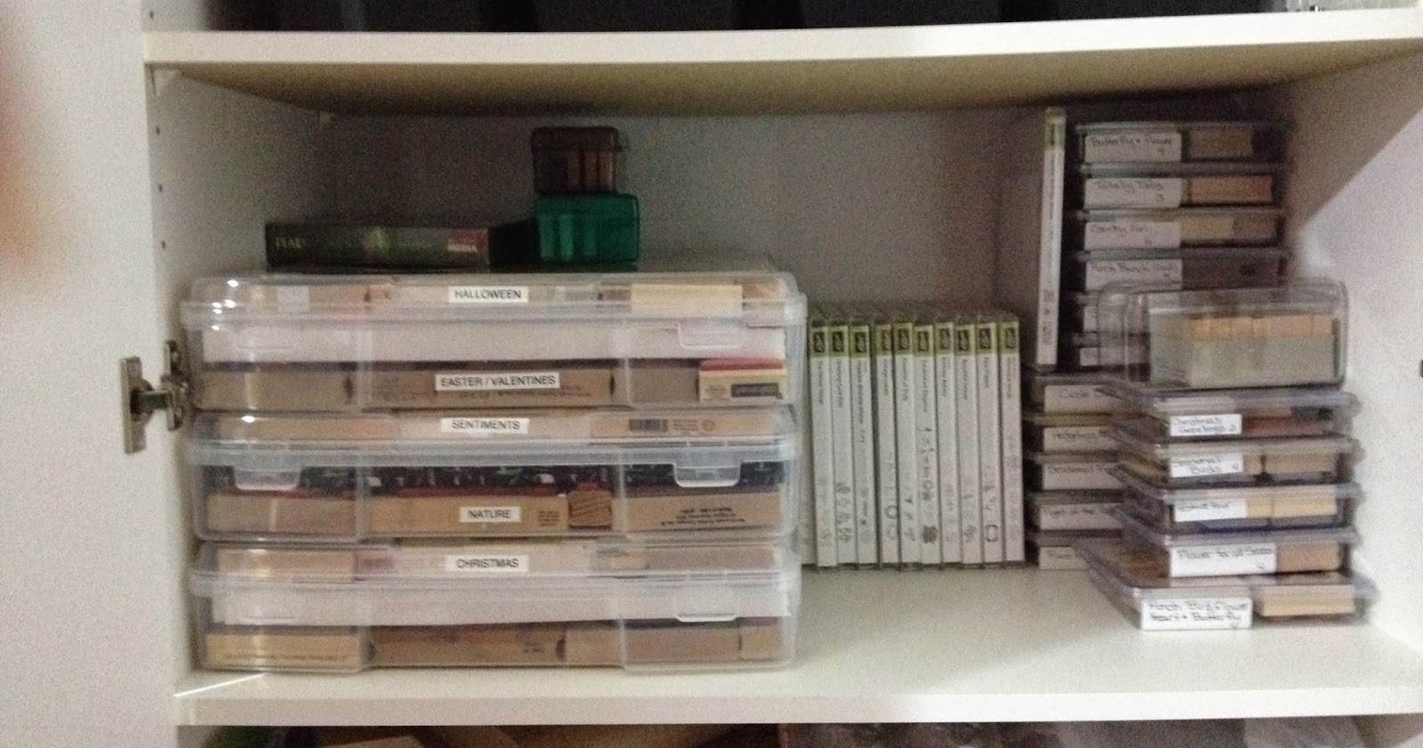 Tracys Treasures Wood Mount Stamp Storage Maybe Re Thinking This The Clear Containers Stacked Are Assorted Wood Stamps In Centre My Red Rubber Stampin Up On Far Right Mount