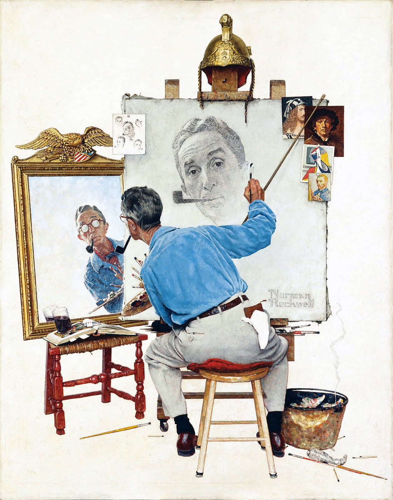 Peinture, peintres et peintures. The+Norman-Rockwell-Triple-Self-Portrait-1960