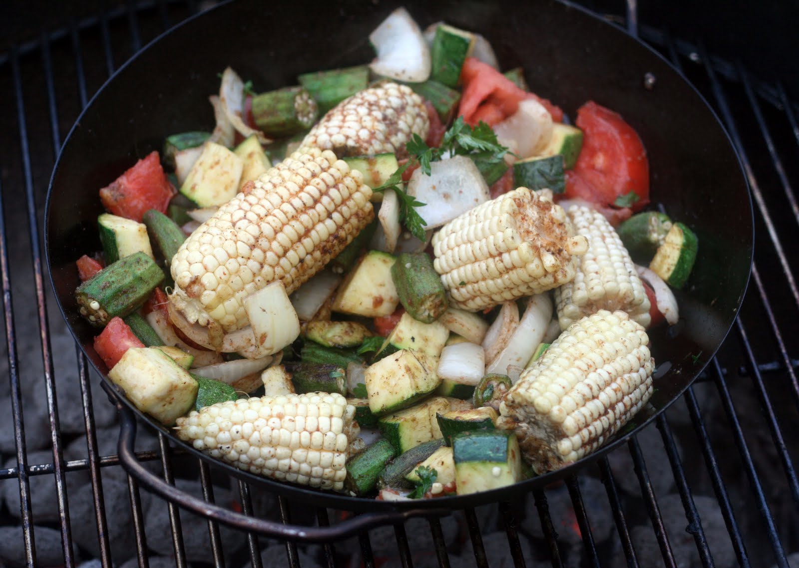 Cajun Inspired Grill With Summer Vegetables, Shrimp, Sausage and
