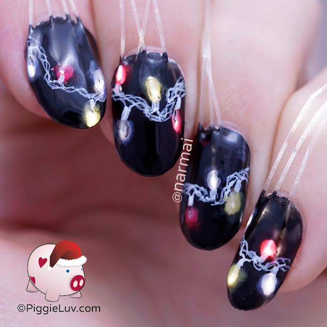 PiggieLuv Christmas lights nail art with fiber optics