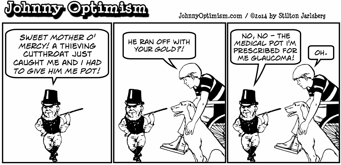 johnny optimism, johnnyoptimism, stilton jarlsberg, medical, humor, doctors, sick, jokes, cartoon, medicine, st. patrick's day, leprechaun, gold, pot, medicinal, marijuana