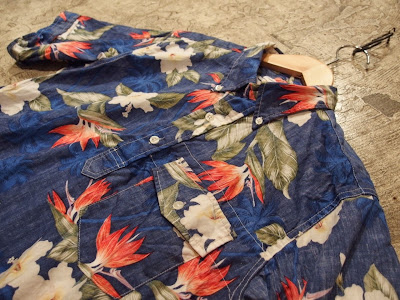 Engineered Garments Popover Shirt in Navy Hawaiian Print