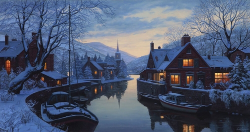 03-An-Old-Inn-by-the-River-Evgeny-Lushpin-Scenes-of-Realistic-Night-Time-Paintings-www-designstack-co