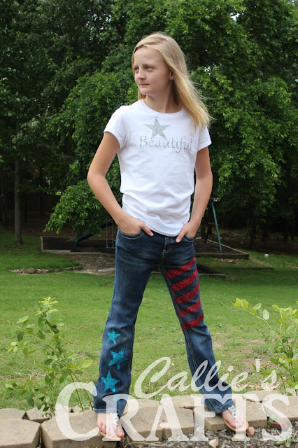 DIY 4th of July Glitter T shirt and Jeans