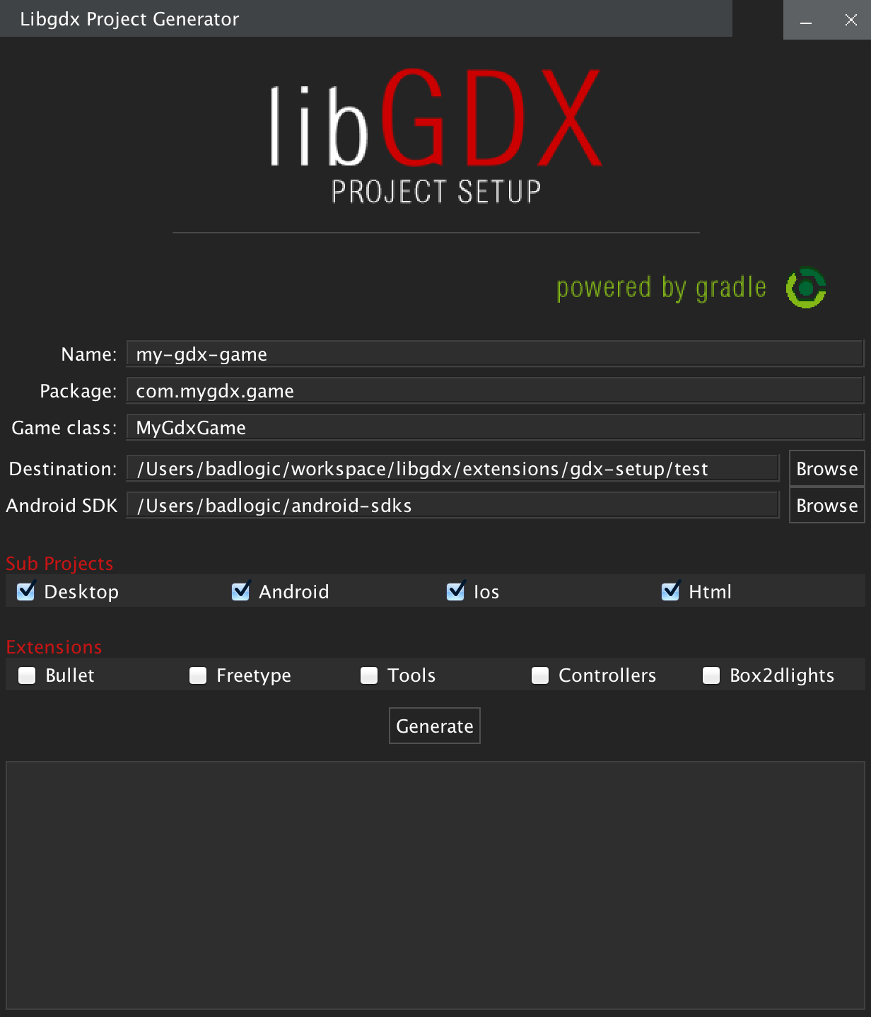 Создание libGDX проекта с помощью gdx-setup