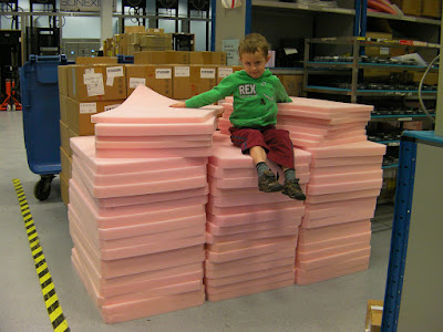 giant packaging foam throne in factory environment