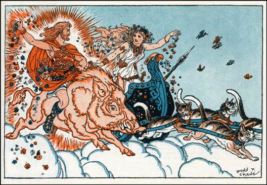 Frey+Freya+boar+cats+chariot+Donn+Phillip+Crane+My+Bookhouse+Series+Norse+mythology+myths+myth+gods+goddesses.jpg