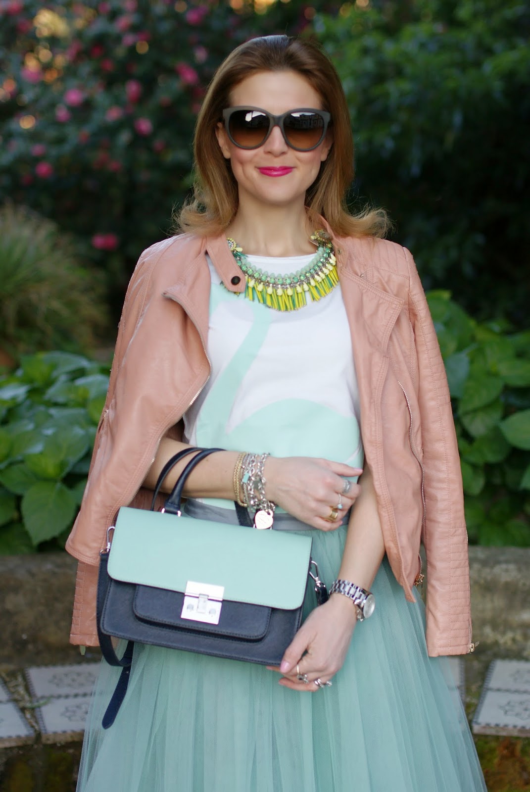 midi tulle skirt, mint tulle skirt, Sodini necklace, swan t-shirt, Miu Miu inspired bag, Fashion and Cookies, fashion blogger