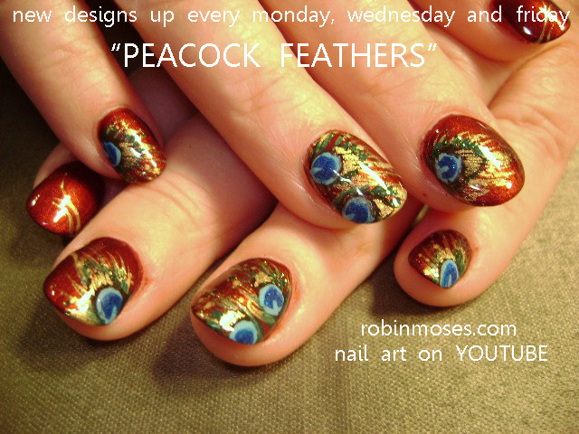 Peacock inspired dark blue nail art - wide 5