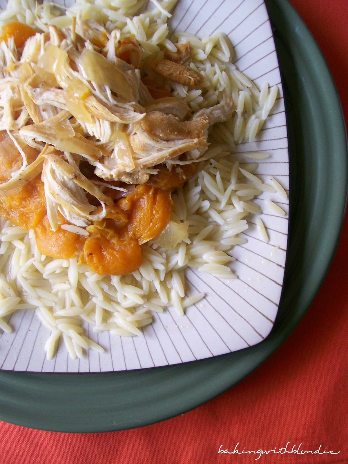 Slow Cooker Sweet Apricot Chicken over Orzo