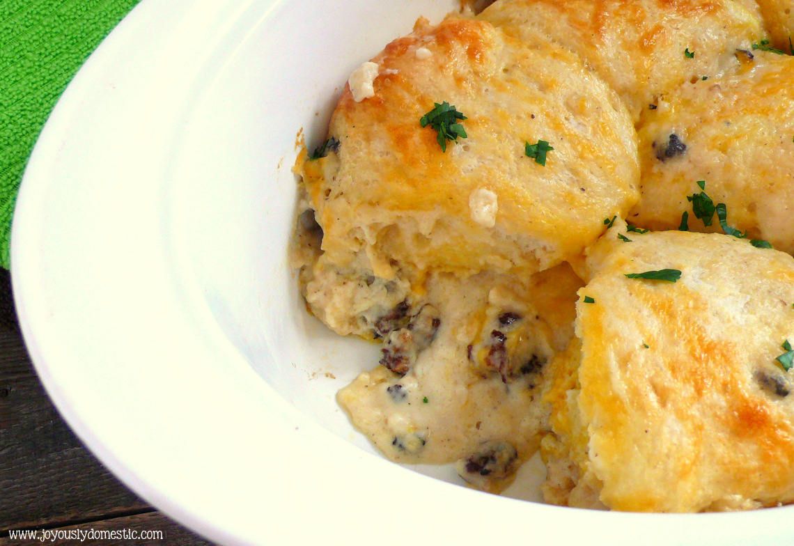 Joyously Domestic Sausage Gravy and Biscuits Breakfast Bake