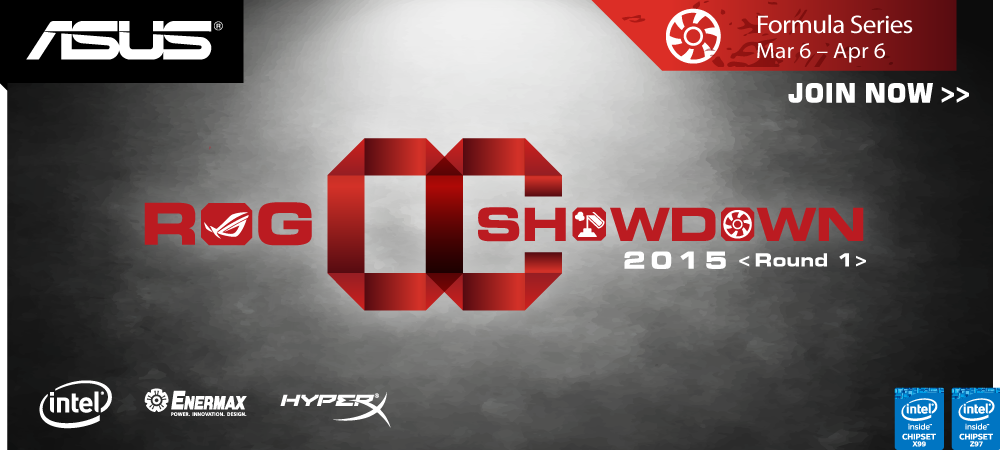 Next stage of global overclocking competition runs from 6th March to 6th April and invites enthusiasts to overclock with stock air or water cooling to win kudos and prizes ASUS ROG OC Showdown 2015 Formula series
