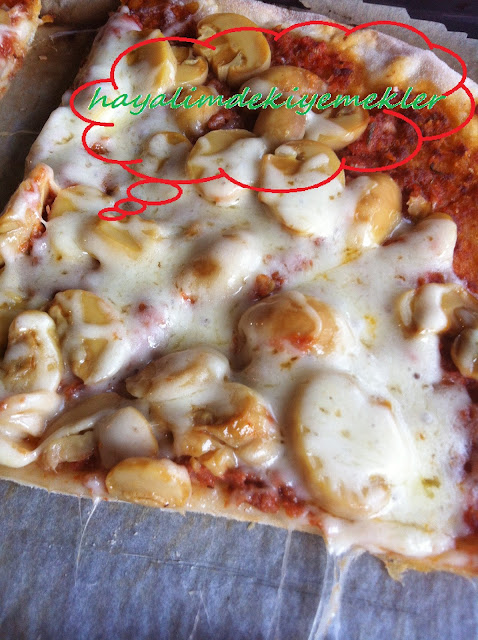 Kıymalı Mantarlı Pizza Tarifi,Kıymalı Mantarlı Pizza nasil yapilir resimli 