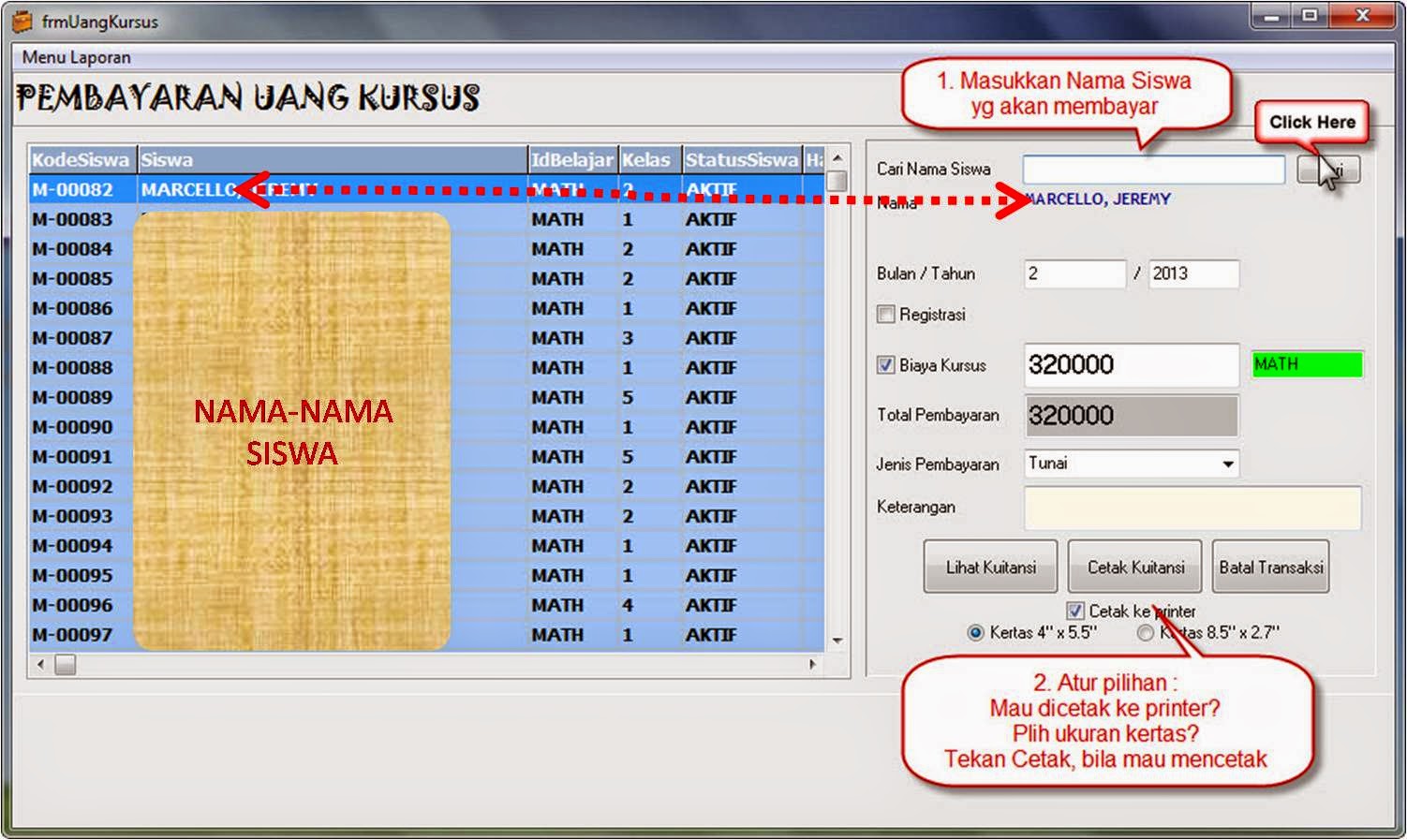 Program Kwitansi Pro Mencetak Kwitansi Pembayaran Siswa Kumon