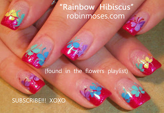 rainbow nail art, rainbow flower nails, rainbow flower nail art, rainbow hawaiian nails, hawaiian nail art, hibiscus nail art, rainbow hibiscus nail art, pretty flower nail art, robin moses, robinmosesnailart, 