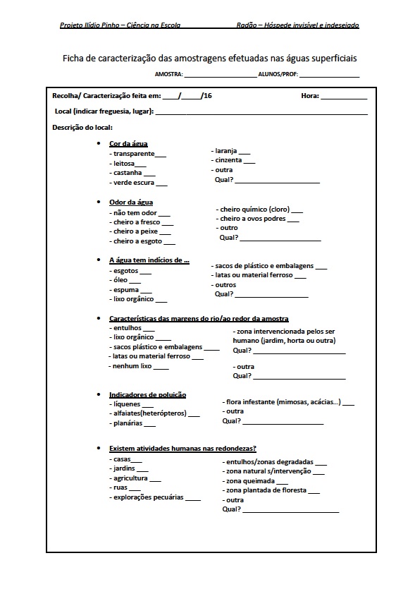 Ficha de caracterização - Águas superficiais